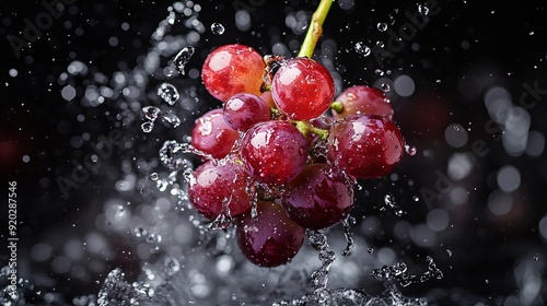 Red Grapes Splashing in Water