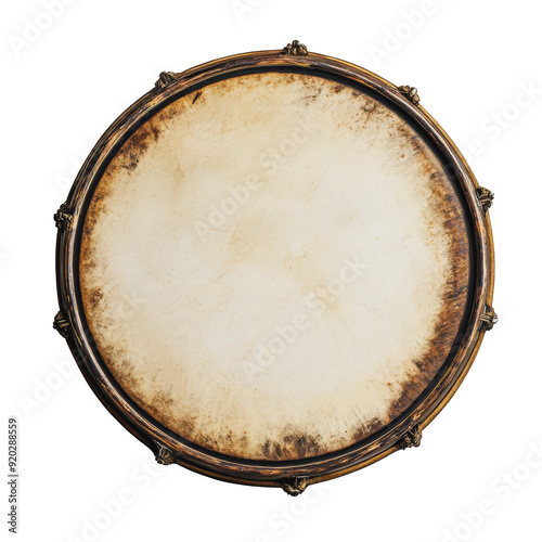 PNG Traditional drum with a worn skin in natural light photo