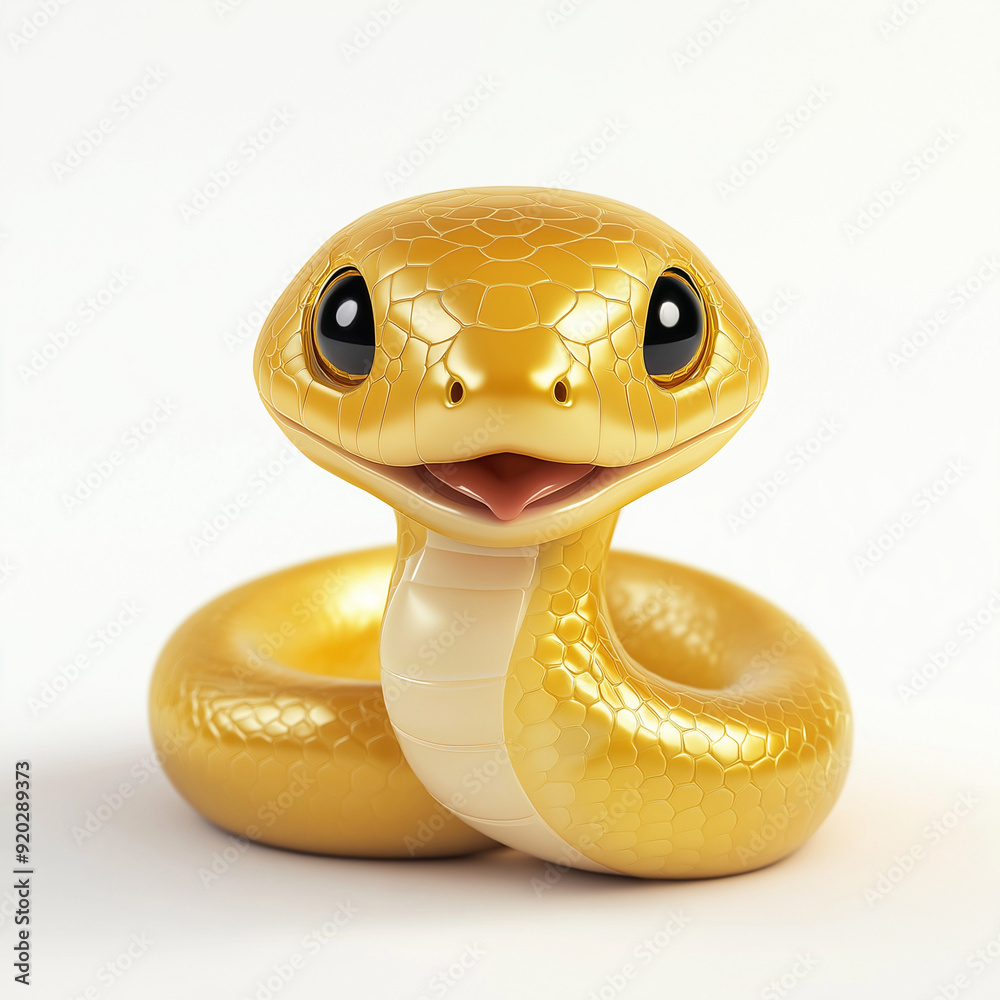 Fototapeta premium 3d chinese happy gold snake with happy face, lunar new year theme, white background 