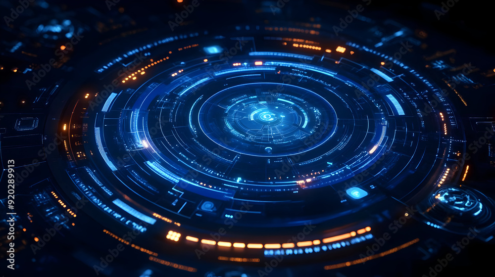 A futuristic digital interface with circular patterns and glowing elements. A futuristic digital interface with circular patterns and glowing elements.