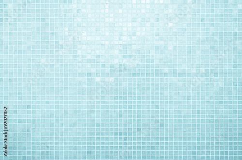 Blue light ceramic wall chequered and floor tiles mosaic background in bathroom. Design pattern geometric with grid wallpaper texture decoration pool. Simple seamless abstract surface clean.