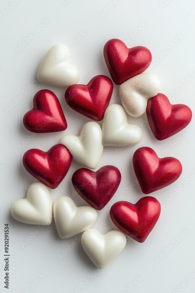 Red and White Hearts on White Surface Red and White Hearts on White Surface