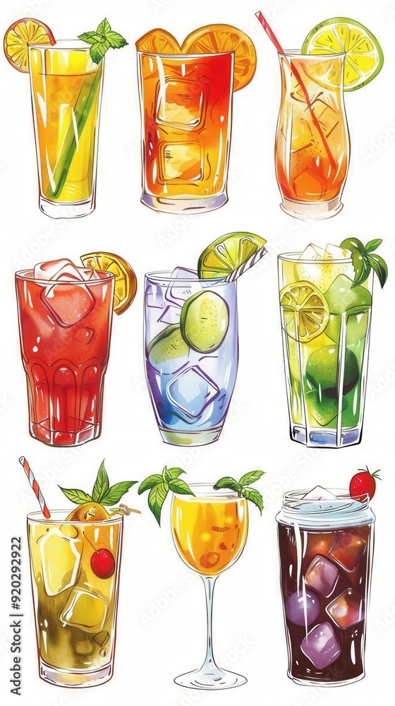 Variety of Soft Drinks Clipart. High detailed drink concept Variety of Soft Drinks Clipart. High detailed drink concept