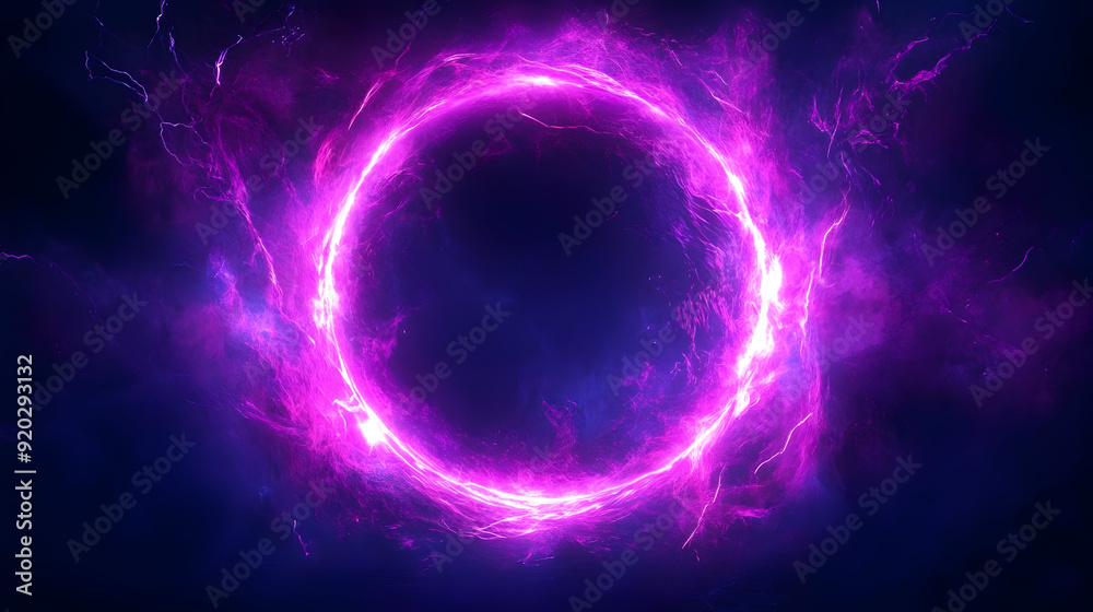 A glowing purple circular portal surrounded by energetic lightning effects. A glowing purple circular portal surrounded by energetic lightning effects.