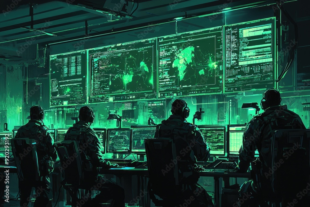 Strategic Military Planning in High-Tech Command Center - Illustration ...