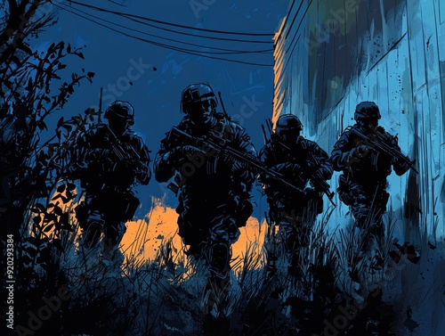 Midnight Stealth: Cartoon Soldiers on a Covert Night Raid