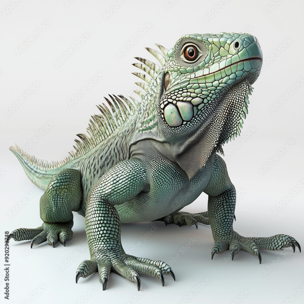 Obraz premium Cute Iguana Cartoon for Children on a White Background