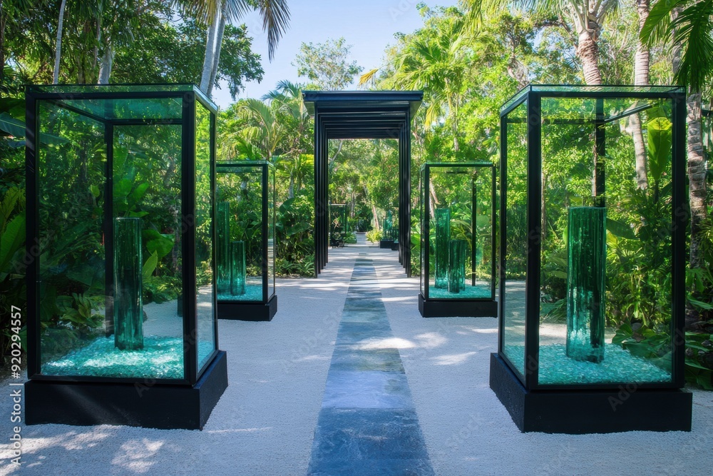 An environmental sanctuary restored with recycled glass structures highlights the beauty of nature through innovative restoration and recycling practices. An environmental sanctuary restored with recycled glass structures highlights the beauty of nature through innovative restoration and recycling practices.
