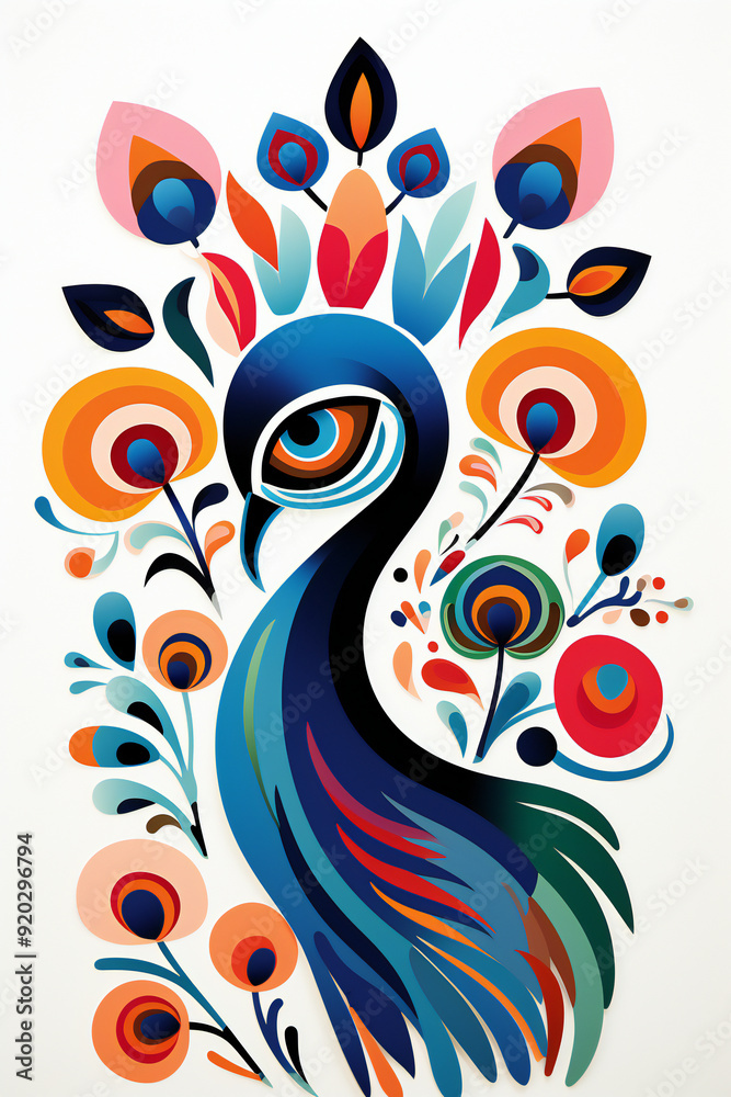 Fototapeta premium Geometric Peacock head White background stickers Flat Design Illustration