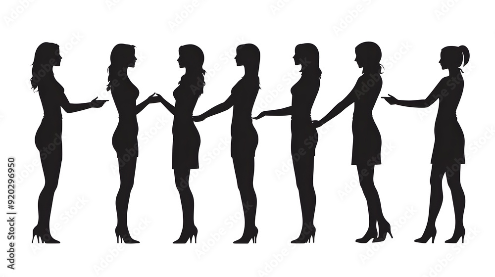 Silhouette of women in various poses, illustrating interaction and communication. Silhouette of women in various poses, illustrating interaction and communication.