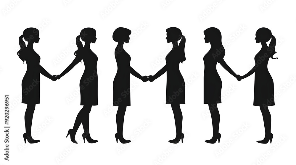 Silhouette of women holding hands, symbolizing unity and connection. Silhouette of women holding hands, symbolizing unity and connection.