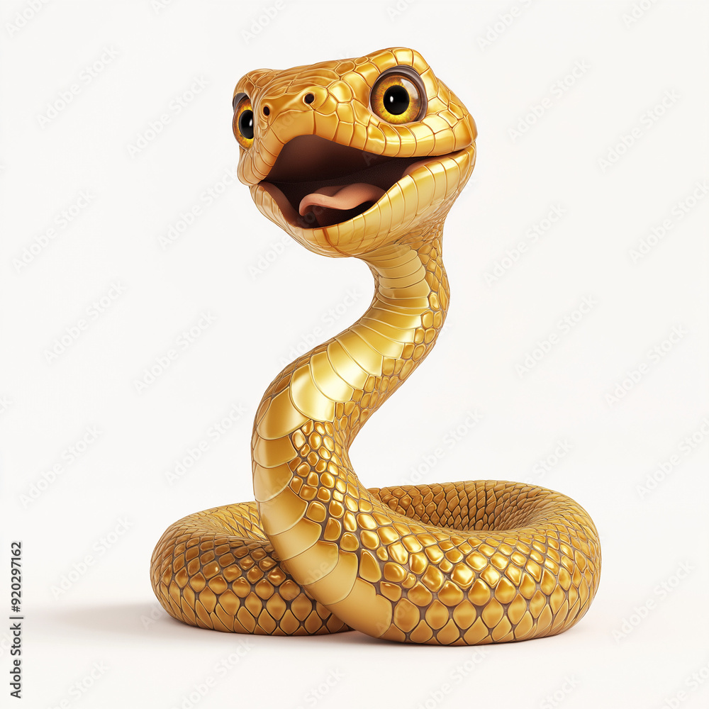 Fototapeta premium 3d chinese happy gold snake with happy face, lunar new year theme, white background 