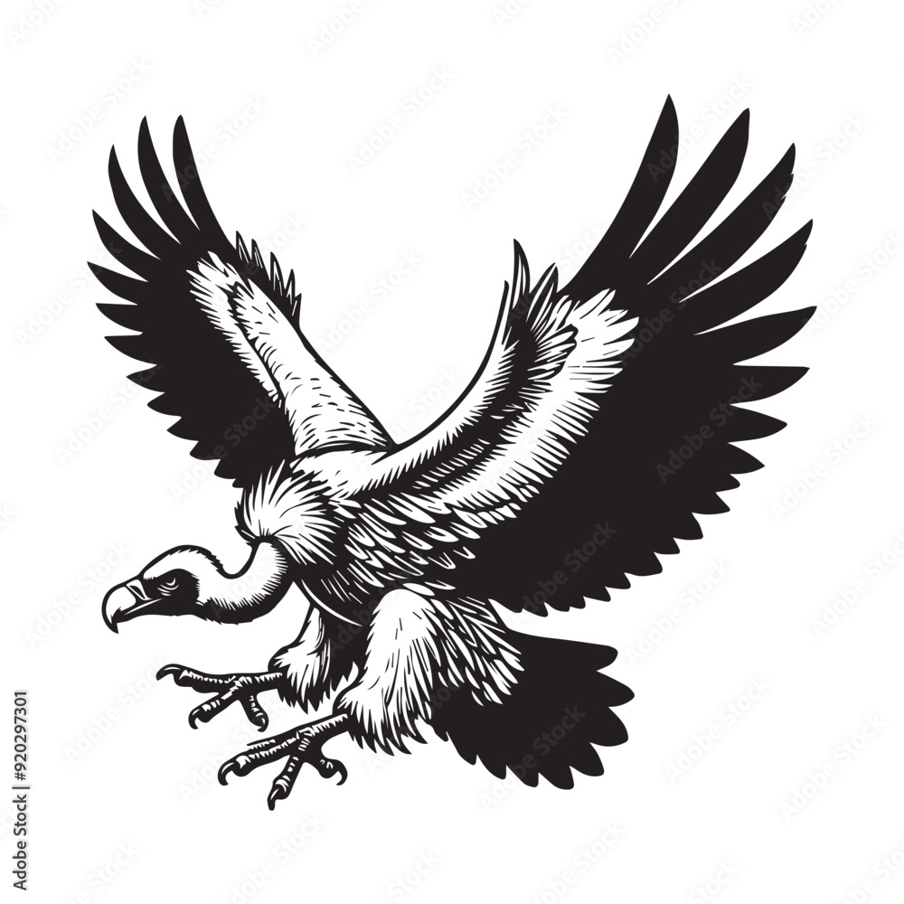 Obraz premium Vulture silhouette, Vulture Bird clipart, Vulture in Mid Flight with Extended Wings illustration 