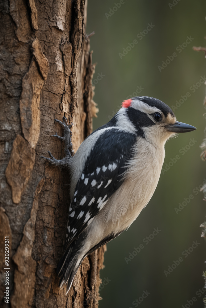 Obraz premium Woodpecker on Tree Trunk