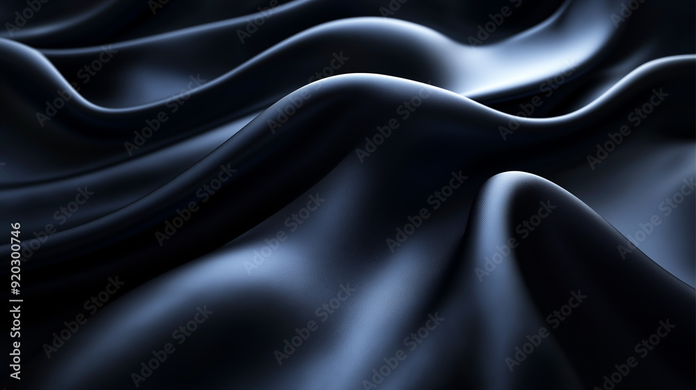 Abstract wave pattern of black cloth, texture background, 3D illustration.