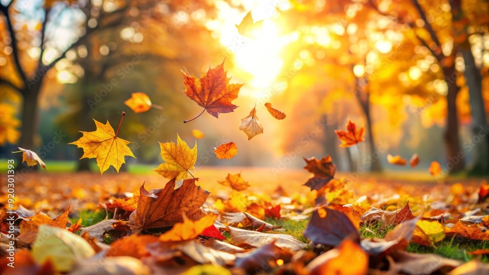 Autumn Leaves Falling in Golden Sunlight. Autumn Leaves Falling in Golden Sunlight.
