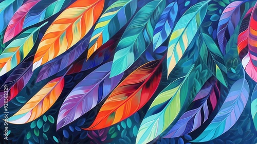 Brightly colored leaves create a captivating display against a rich blue backdrop, showcasing nature's artistry