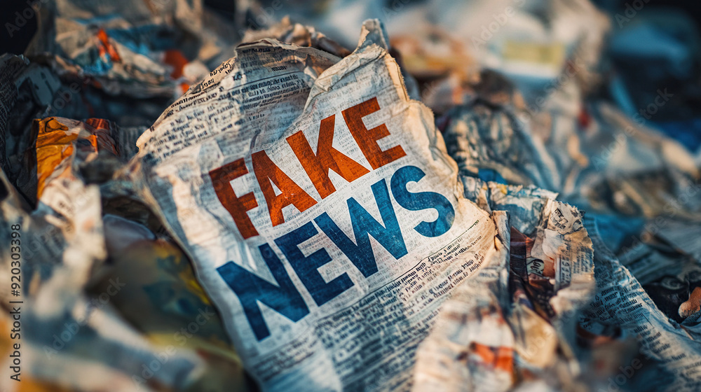 Crumpled newspaper with FAKE NEWS text highlighting misinformation ...