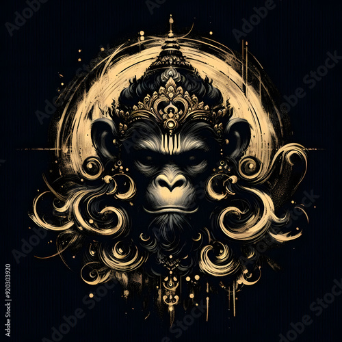 black and golden oil paint art of lord Hanuman  photo