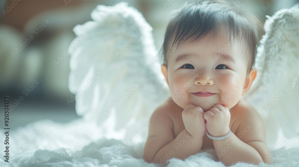 Adorable Asian Baby with Angel Wings and Halo, Cinematic Realistic Photography Generative AI Adorable Asian Baby with Angel Wings and Halo, Cinematic Realistic Photography Generative AI