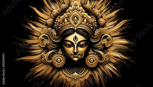 black and golden oil paint brush stroke art of maa Durga