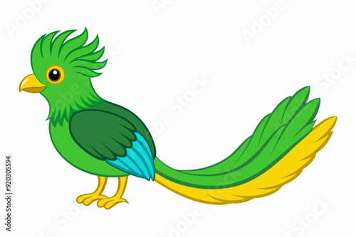 Golden-Headed Quetzal Bird Vector Illustration with Green and Blue Plumage Clipart