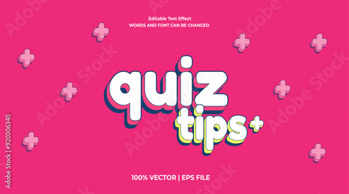 Editable text effect - Quiz Time and Quiz Tips 3d cartoon template style premium vector. Trendy color background	