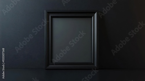 Black frame mockup on dark background.  Wood Photo Frame, Classic Expression, Space Decor