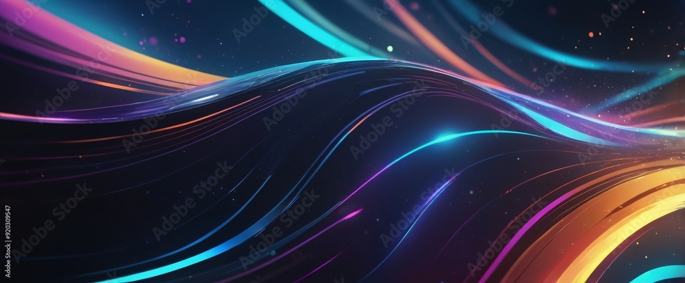 A futuristic cyber-themed background with dynamic, glowing waves of color and sparkling effects. The smooth, gradient surface and defocused elements create a sense of speed and movement, making it per A futuristic cyber-themed background with dynamic, glowing waves of color and sparkling effects. The smooth, gradient surface and defocused elements create a sense of speed and movement, making it per