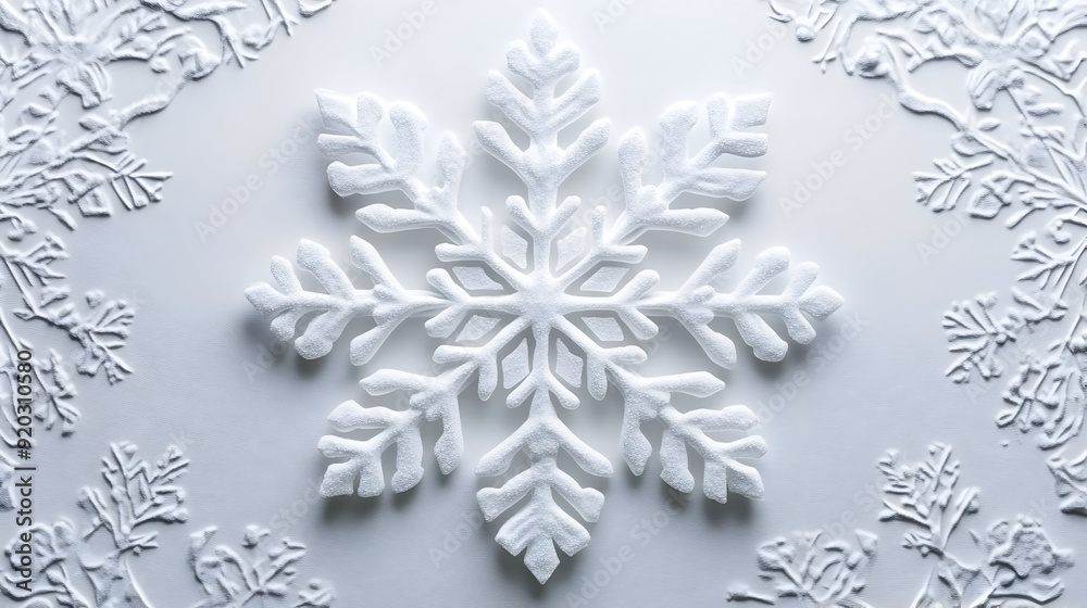 A decorative snowflake design on a white background, emphasizing winter themes.