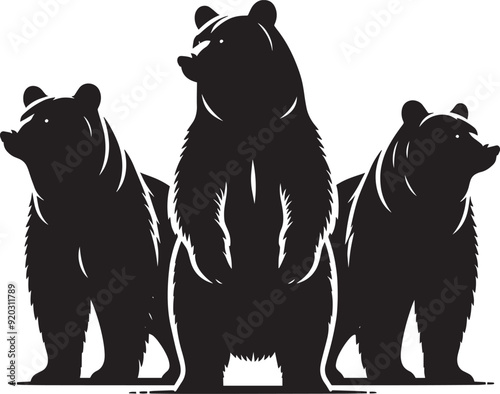 Bear group Silhouette vector illustration isolated on white background