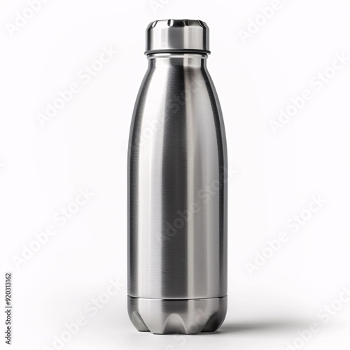 Modern Stainless Steel Water Bottle Isolated on White Background