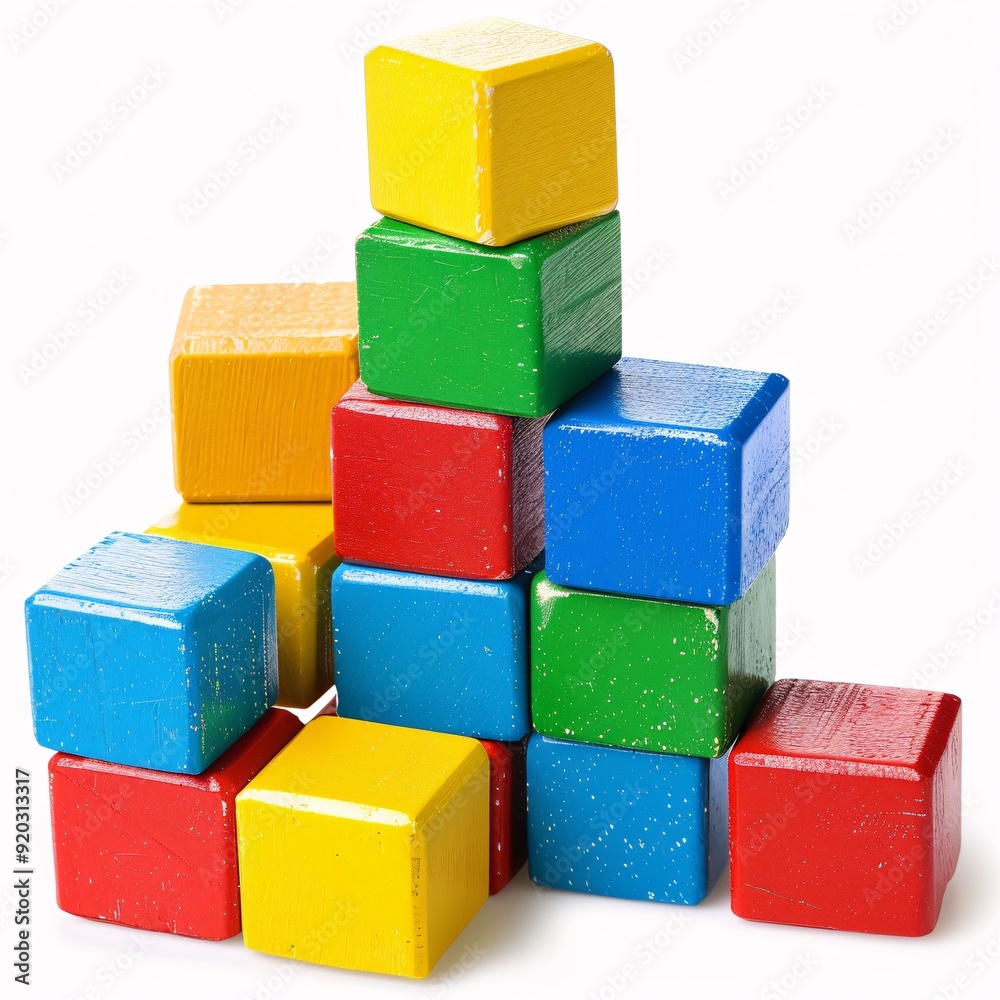Vibrant Stack of Building Blocks on White Background for Educational Playtime Concept Vibrant Stack of Building Blocks on White Background for Educational Playtime Concept