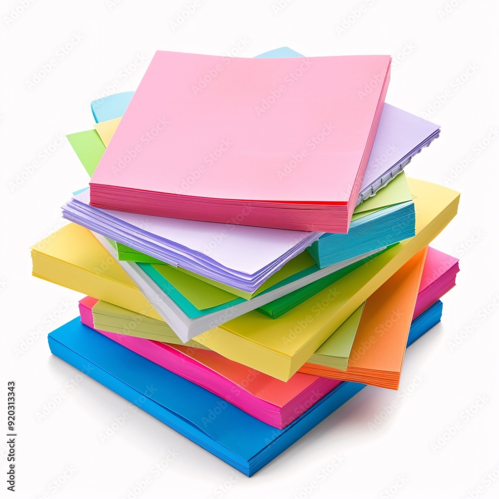Vibrant Stack of Colorful Sticky Notes on White Background for Organization and Reminders Vibrant Stack of Colorful Sticky Notes on White Background for Organization and Reminders