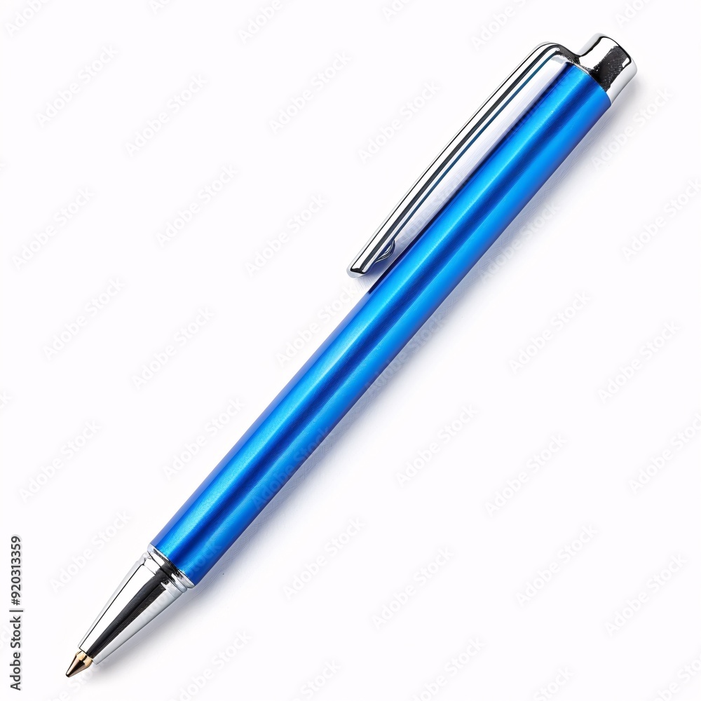 Elegant Blue Metallic Pen with Cap on White Background for Writing and Stationery Concepts Elegant Blue Metallic Pen with Cap on White Background for Writing and Stationery Concepts