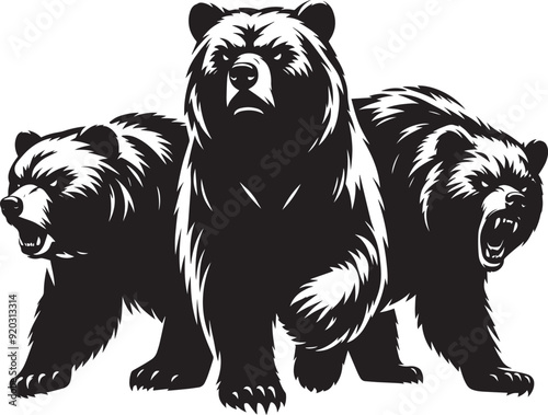 Bear group Silhouette vector illustration isolated on white background