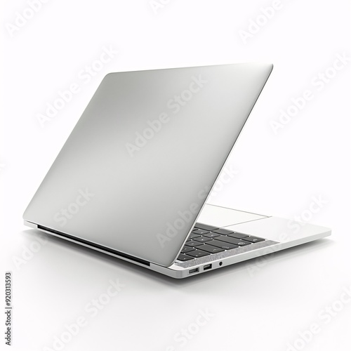 Modern Silver Laptop with Closed Lid on White Background photo