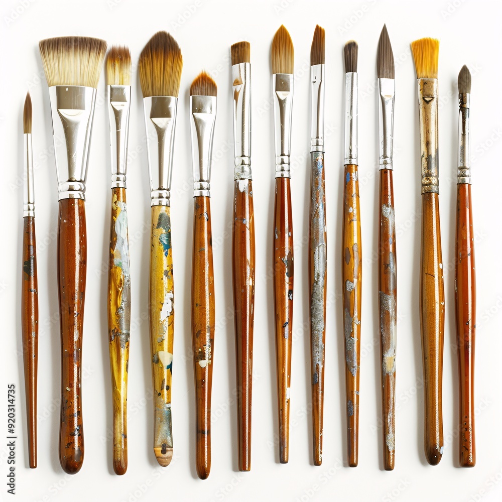 Obraz premium Set of Colorful Artist's Paintbrushes Isolated on White Background