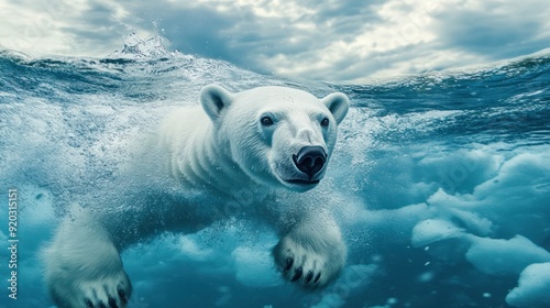 Polar Bear Swimming in Arctic Water