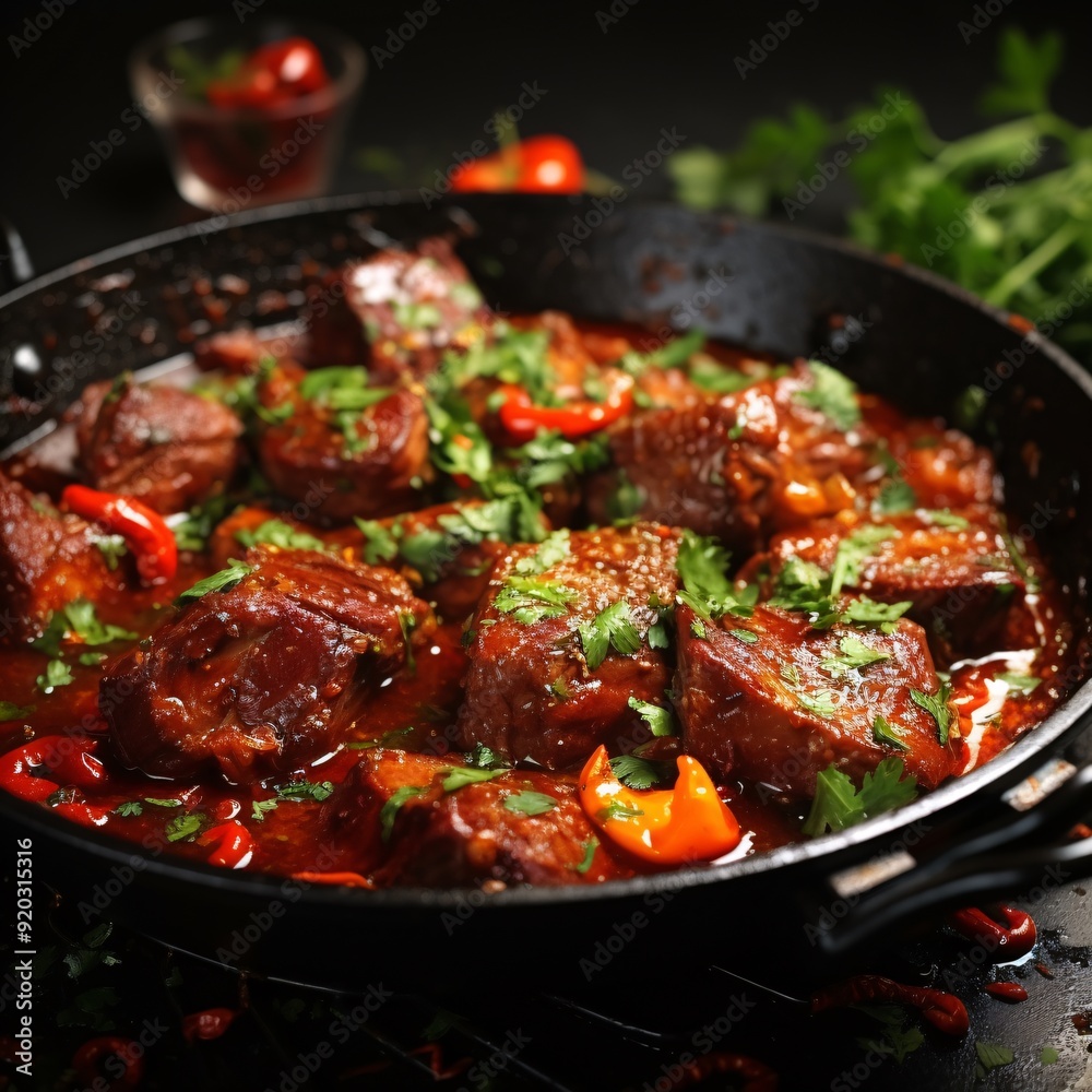 Grilled beef steak with vegetables and spices. Flames and smoke on dark background. Baked meat. Delicious dish. Meat with spices and sauce.
Grilled beef steak with vegetables and spices. Flames and smoke on dark background. Baked meat. Delicious dish. Meat with spices and sauce.