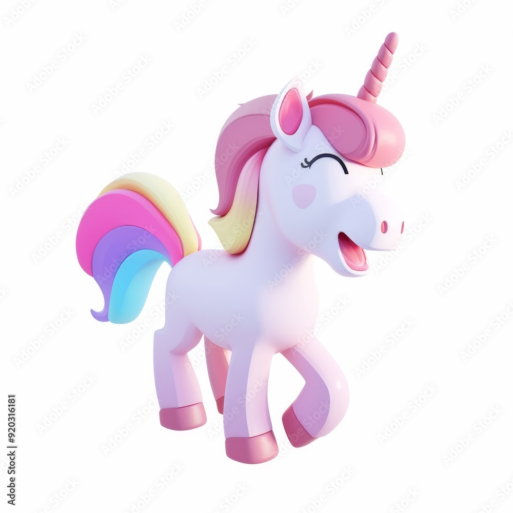 Fototapeta premium Unicorn character in 3D style on a white background 