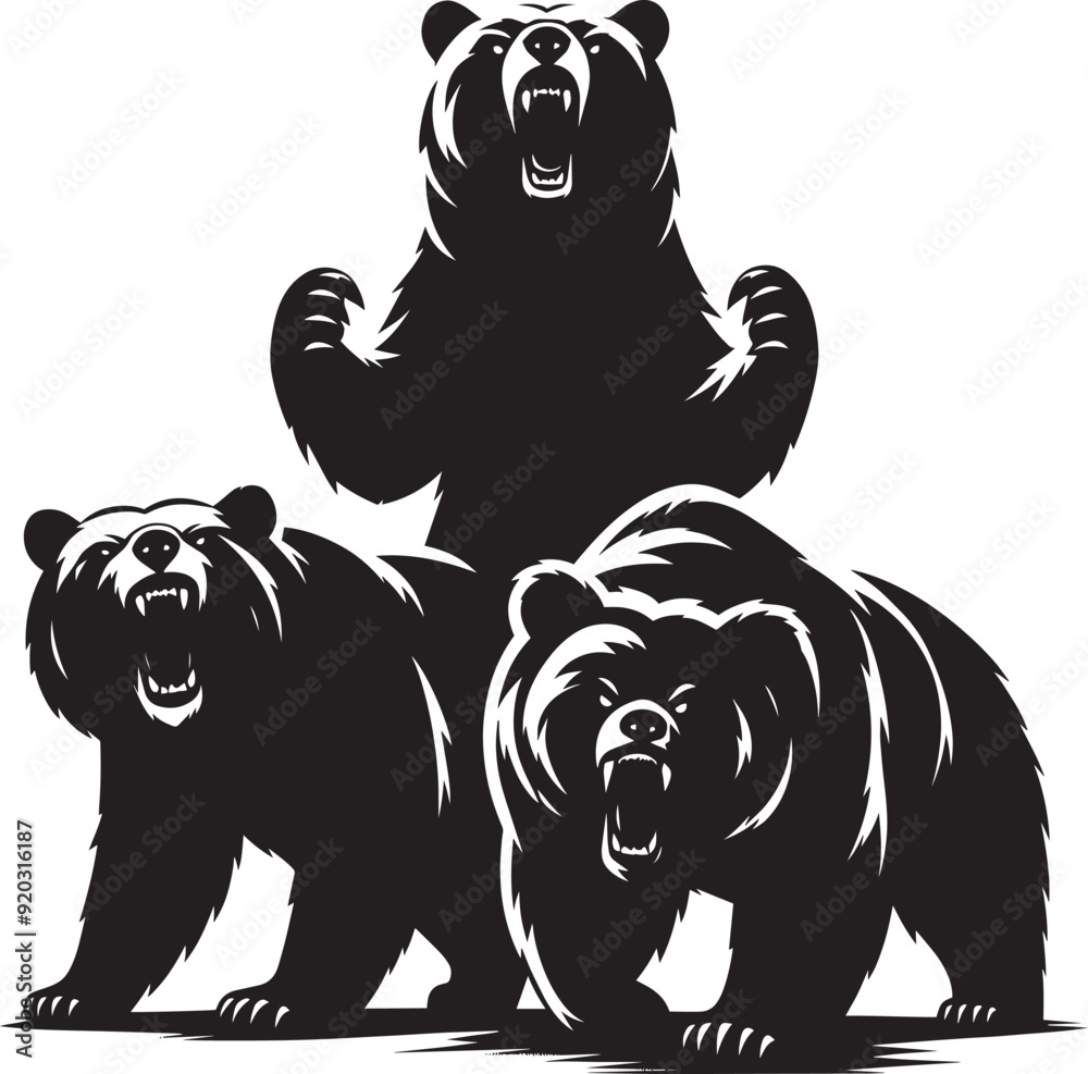 Obraz premium Bear group Silhouette vector illustration isolated on white background