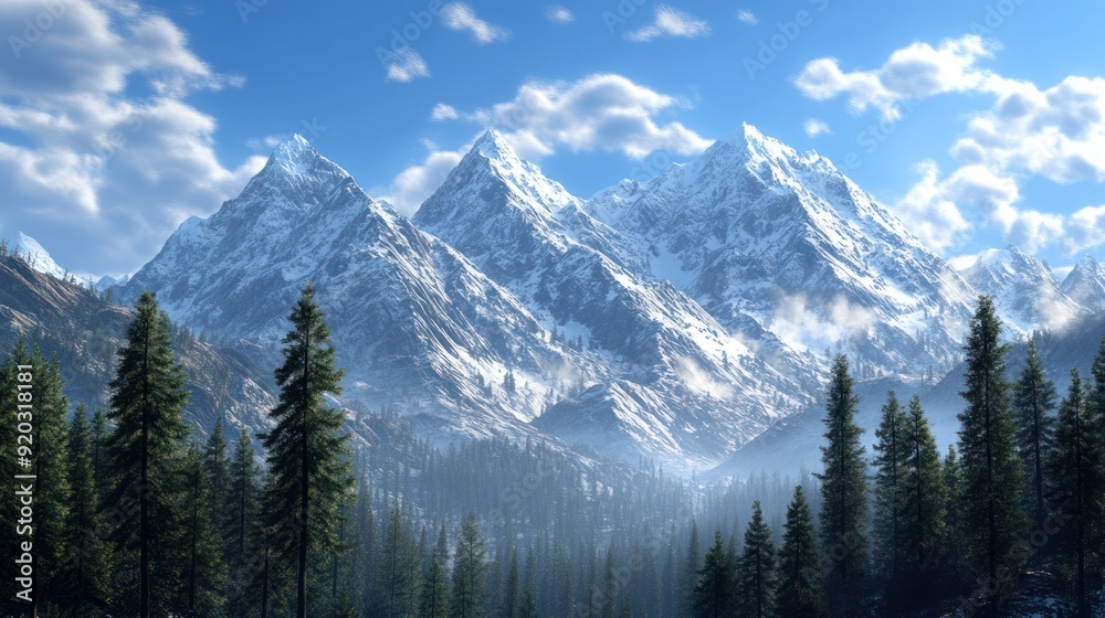 Majestic Mountain Range in a Picturesque Forest Majestic Mountain Range in a Picturesque Forest