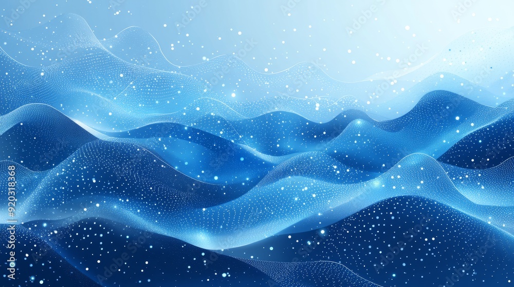 Abstract blue background with white dots and glowing waves. Abstract blue background with white dots and glowing waves.