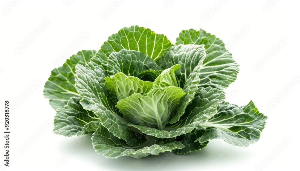 Fresh green cabbage on a white background showcasing its vibrant leaves and texture Fresh green cabbage on a white background showcasing its vibrant leaves and texture