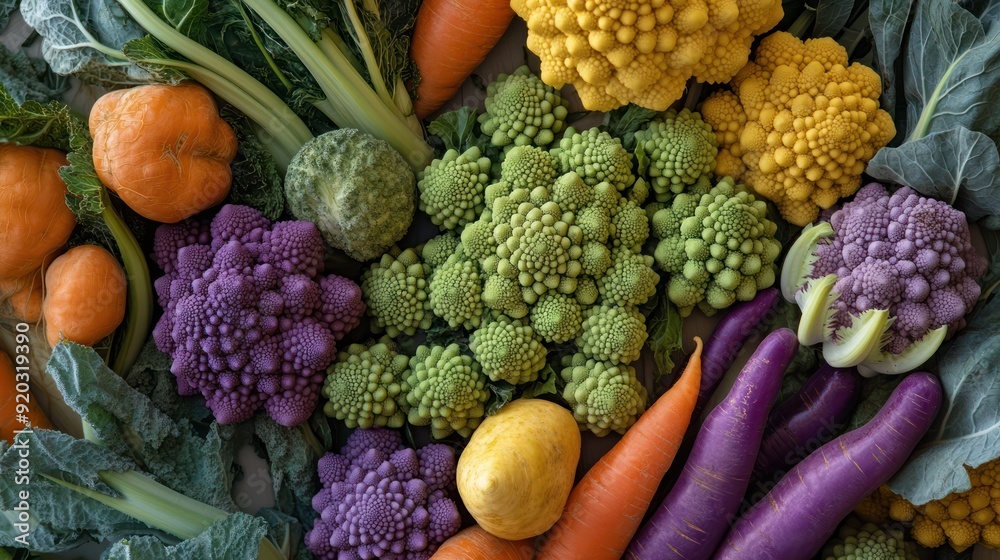 Colorful Romanesco Broccoli and Vegetables