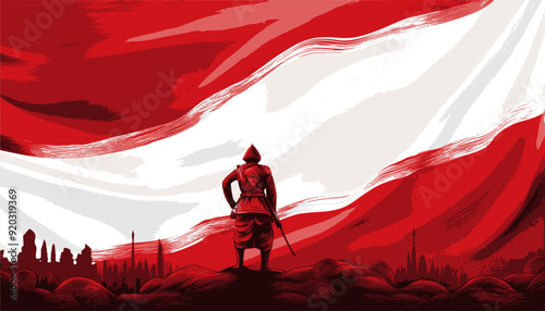 background illustration about indonesian national heroes day, red and white colors, red and white flag