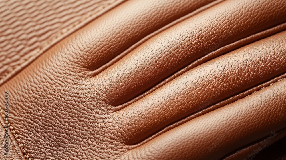 Detailed shot of a hand easing into smooth leather gloves, emphasizing the fine stitching and the gentle sound of new leather stretching. Luxurious and refined Detailed shot of a hand easing into smooth leather gloves, emphasizing the fine stitching and the gentle sound of new leather stretching. Luxurious and refined