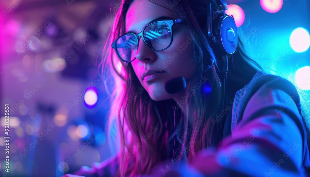 Gamer focused on tournament play in a vibrant, illuminated gaming venue Gamer focused on tournament play in a vibrant, illuminated gaming venue