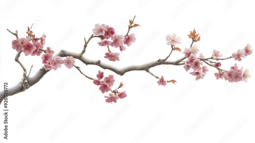 Delicate pink cherry blossom branch isolated on a white background. Delicate pink cherry blossom branch isolated on a white background.